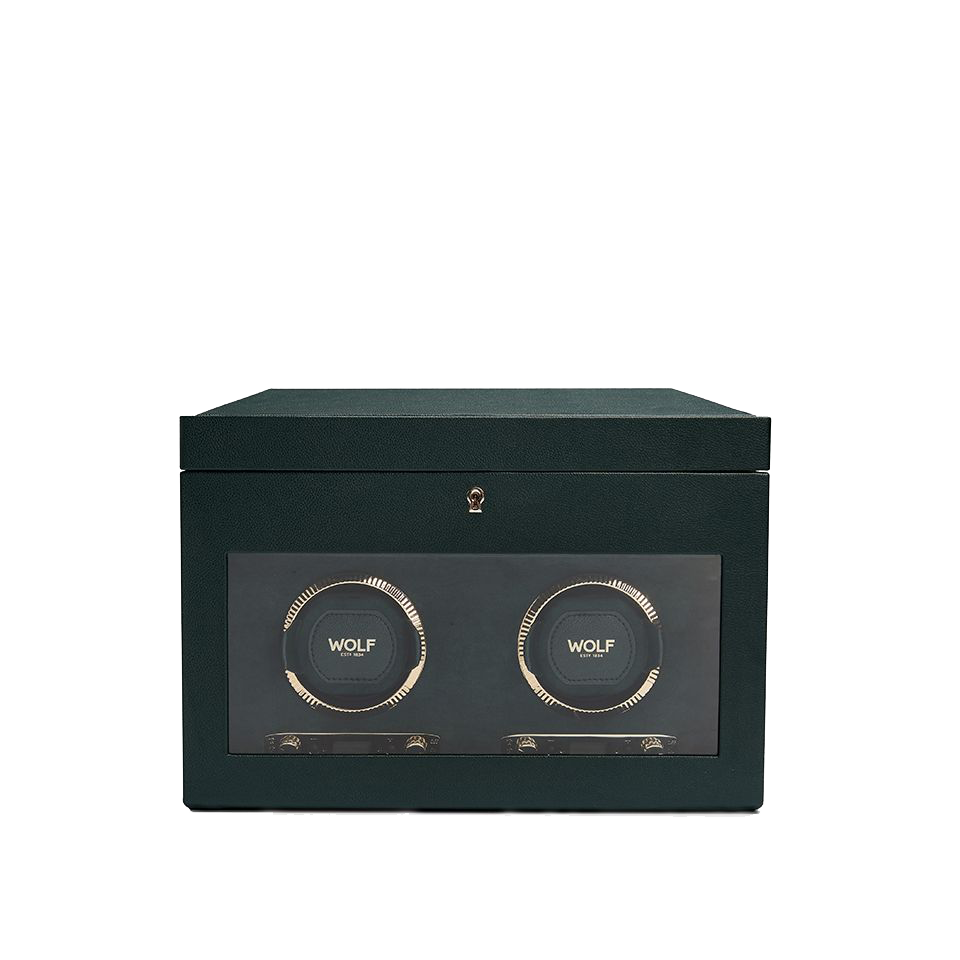 WOLF 1834 British Racing Green Double Watch Winder with Storage