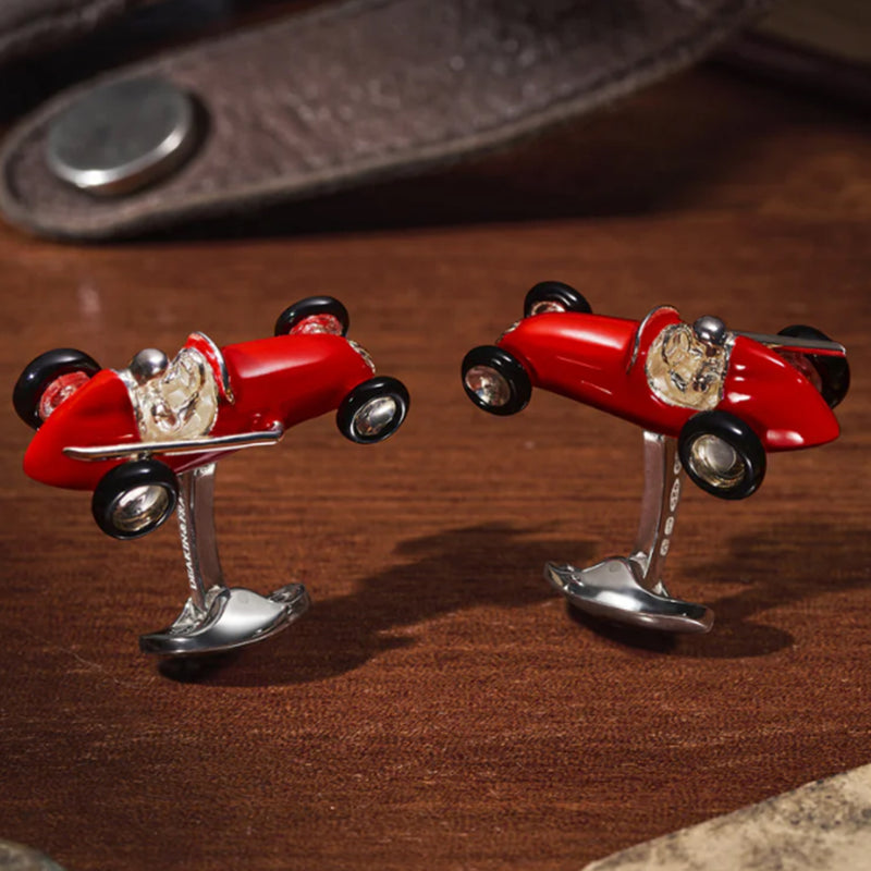 Sterling Silver Red Racing Car Cufflinks