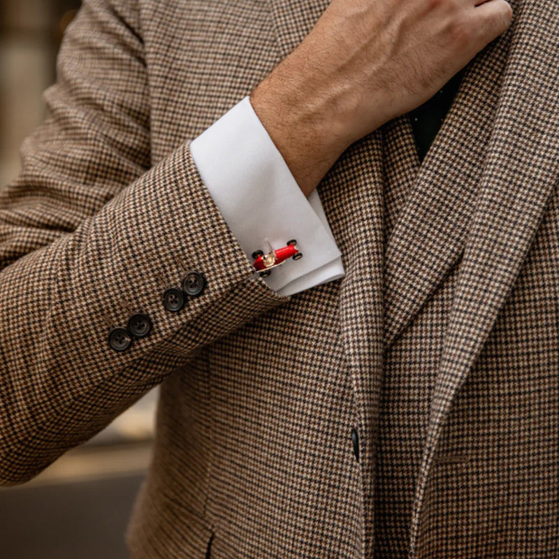 Sterling Silver Red Racing Car Cufflinks