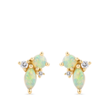 Elysian Diamond and Australian Opal Cluster Stud Earrings in 18ct Yellow Gold