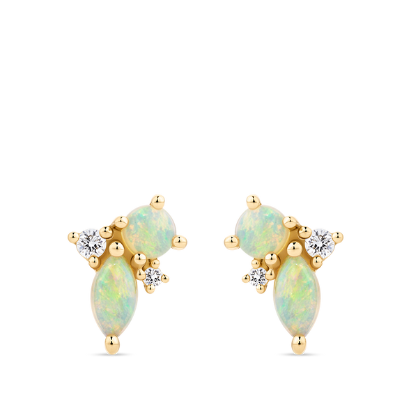 Elysian Diamond and Australian Opal Cluster Stud Earrings in 18ct Yellow Gold