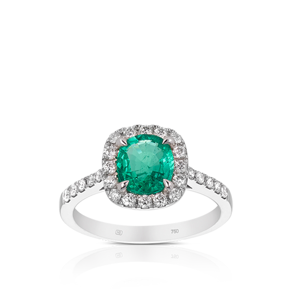 Emerald and Diamond Ring in 18ct White Gold