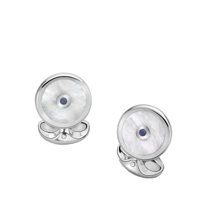 Deakin & Francis Sterling Silver Mother of Pearl and Sapphire Cufflinks