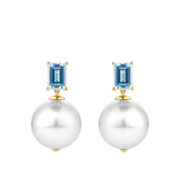 Australian South Sea Pearl and Aquamarine Drop Earrings in 18ct Yellow Gold