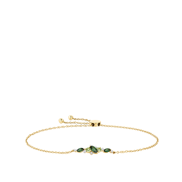 Elysian Tourmaline Peridot and Diamond Cluster Bracelet in 18ct Yellow Gold