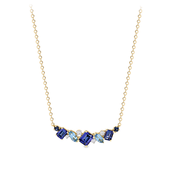 Elysian Tanzanite Topaz Sapphire and Diamond Necklace Cluster in 18ct Yellow Gold