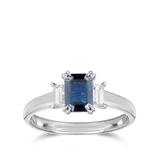 Emerald Cut Sapphire and Diamond Ring in 18ct White Gold