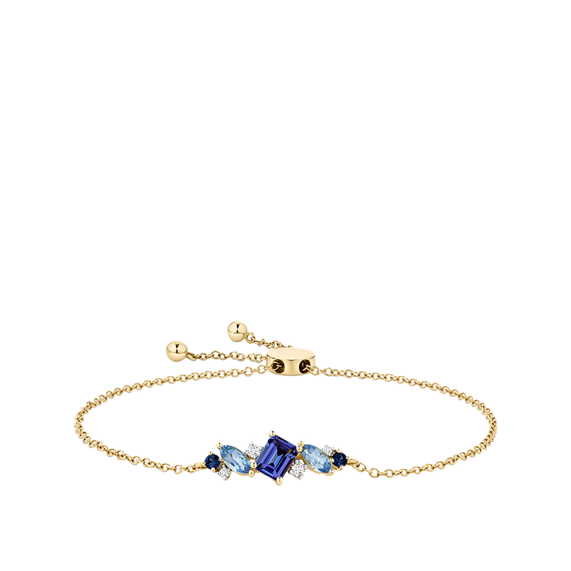 Elysian Tanzanite Topaz Sapphire and Diamond Cluster Bracelet in 18ct Yellow Gold