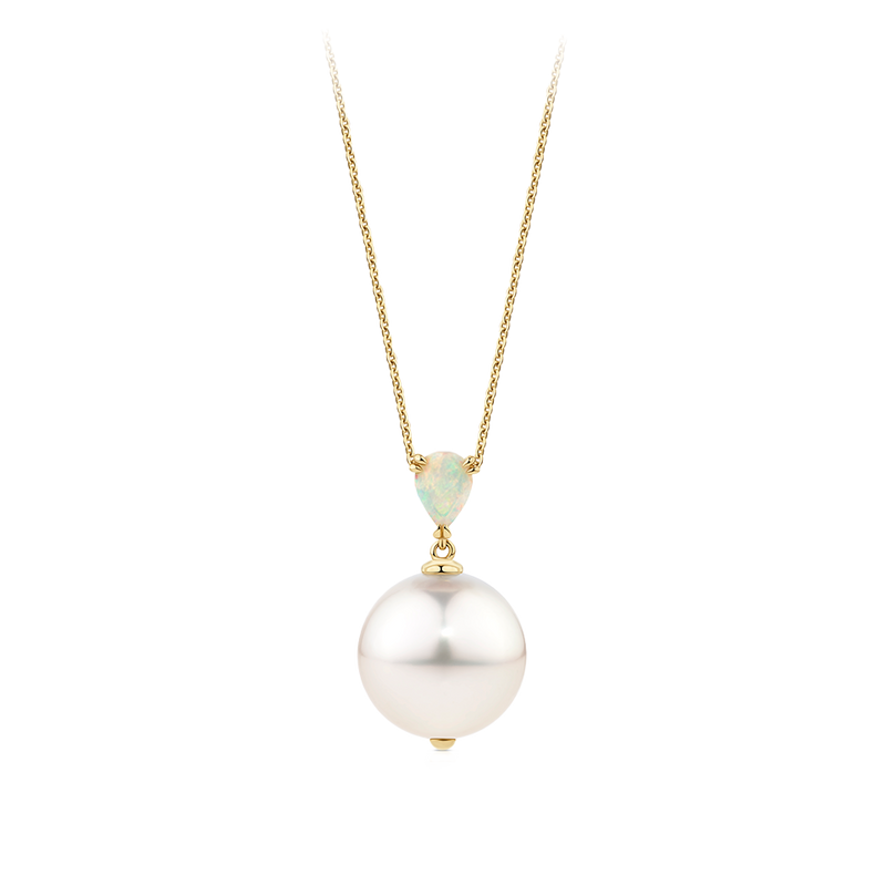 Australian Opal and South Sea Pearl Pendant in 18ct Yellow Gold