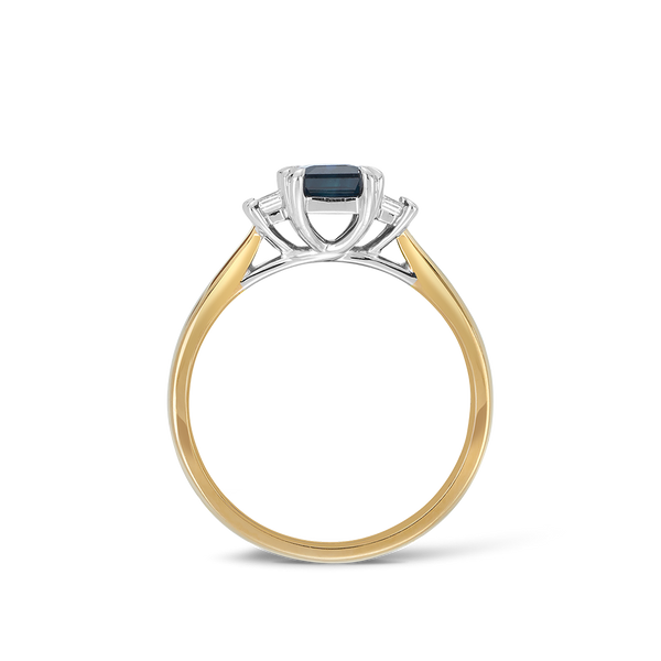 Emerald Cut Sapphire and Diamond Ring in 18ct Yellow Gold