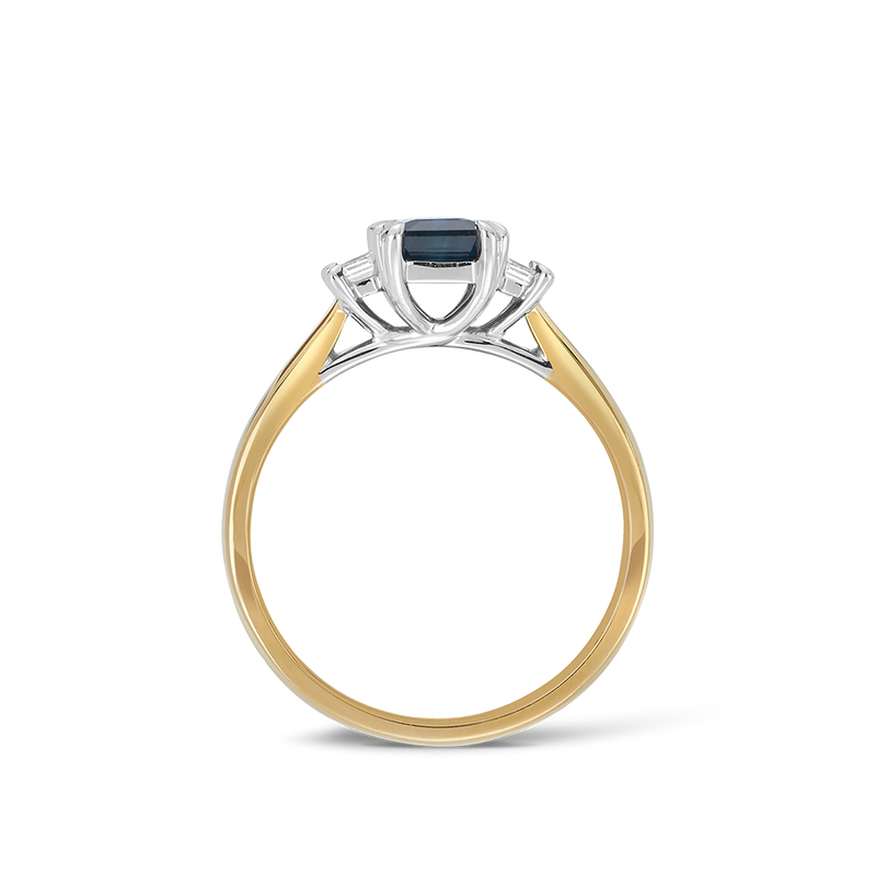 Emerald Cut Sapphire and Diamond Ring in 18ct Yellow Gold