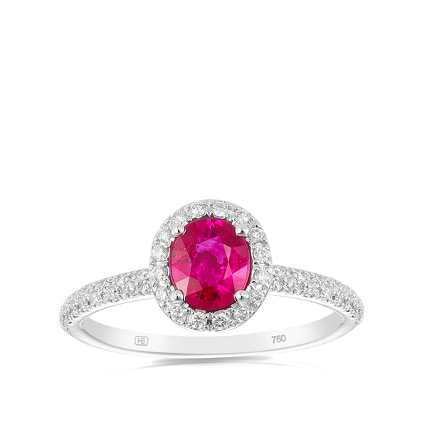 Oval Cut Ruby and Diamond Ring in 18ct White Gold