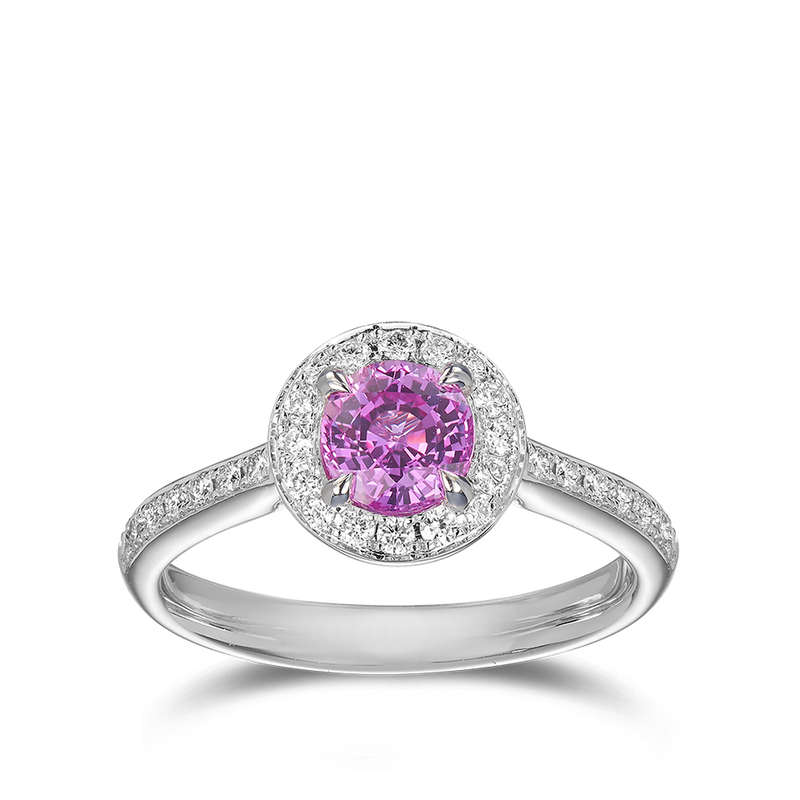 Pink Sapphire and Diamond Ring in 18ct White Gold