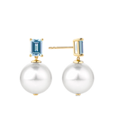 Australian South Sea Pearl and Aquamarine Drop Earrings in 18ct Yellow Gold