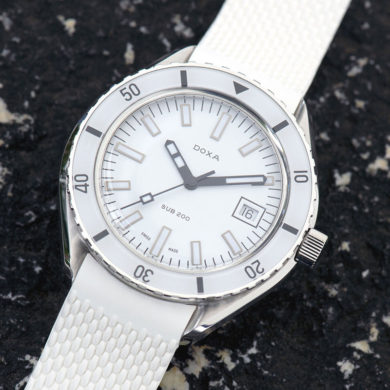 DOXA SUB 200 Whitepearl Stainless Steel Rubber Strap 799.15.011.23