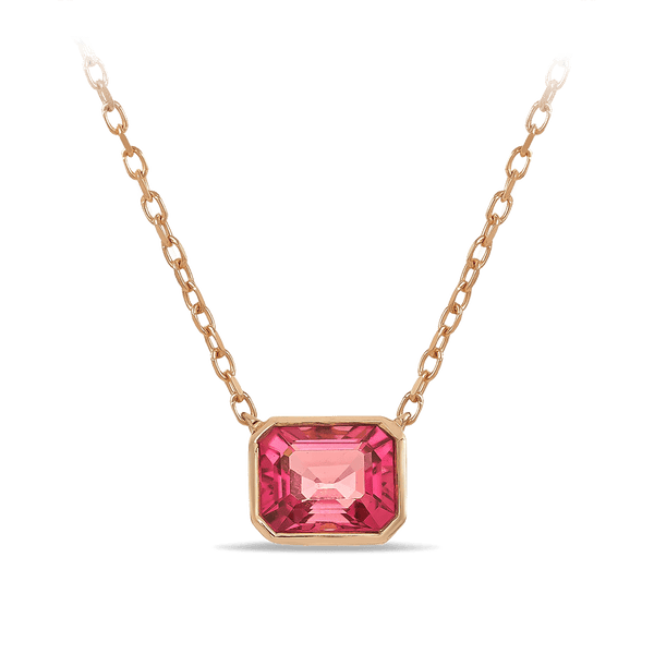 Gorgeous Elongated Emerald Cut Pink Tourmaline Necklace Platinum